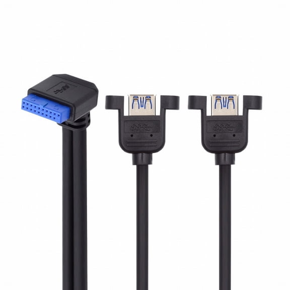 JSER Up Angled 19/20Pin Header to USB 3.0 Dual Ports Female Screw Mount Type Cable 90 Degree 5Gbps