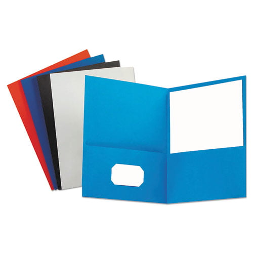 Oxford Twin-Pocket Folder Embossed Leather Grain Paper Blue 25/Box 57502 