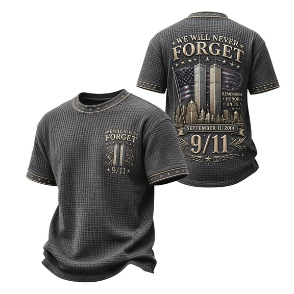 DORKASM 911 Never Forget Shirts 9/11 25th Anniversary T Shirts | We Will Never Forget Short Sleeve Tee American flag Men Patriotic Crew Neck top Dark Gray L