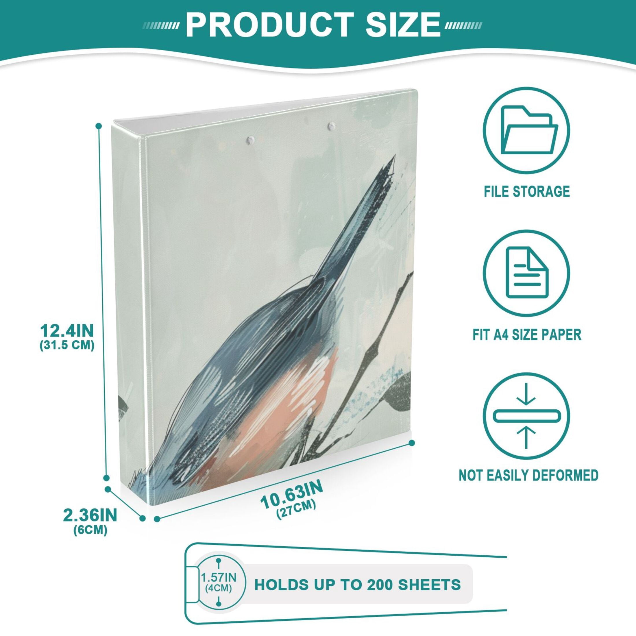 Birds in Leaves 3 Ring Binders 1.5 inch Hardcover File Folders with Interior Pockets A4 Size Organizer for School Office Hospital