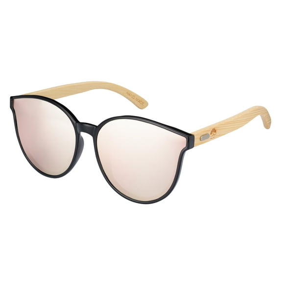 Root Sophia Black PC Pink Mirror Lens Bamboo Temples Women's Sunglasses|1YR.Warranty