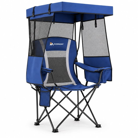 Camping Chair with Adjustable Canopy, 330 lbs Support, Aluminum and 600D Oxford Fabric, High Back with Padded Headrest for Beach and Camping