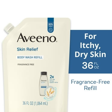 Aveeno Skin Relief Soap Fragrance-Free Body Scrub and Wash Refill, 36 oz