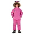 thumbnail image 3 of XIMIN Toddler 2 Piece Snow Suit Cute Panda Ear Ski Overalls Sets Kids Winter Insulated Fleece Jacket with Faux Fur Trim Hood Waterproof Warm Down Bibs Overalls, 3 of 8