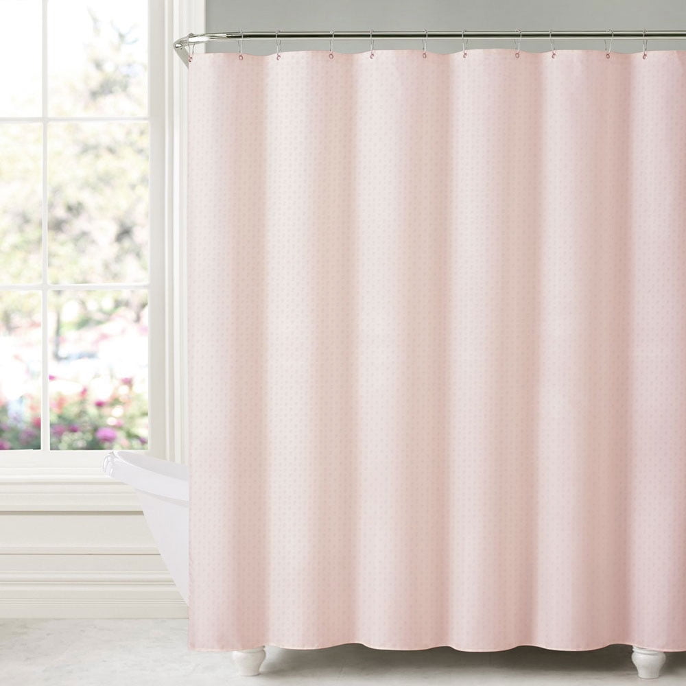 72" x 72" Coral & White Fabric Shower Curtain Honey Comb Octagonal Geo Design 