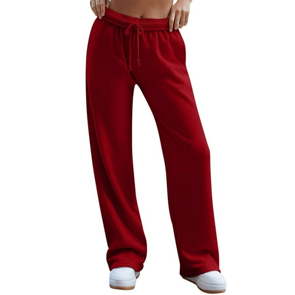 Resicozy Womens Wide Leg Sweatpants High Waisted Baggy Lounge Solid Color Pants Drawstring Athletic Joggers with Pockets Wine XXL
