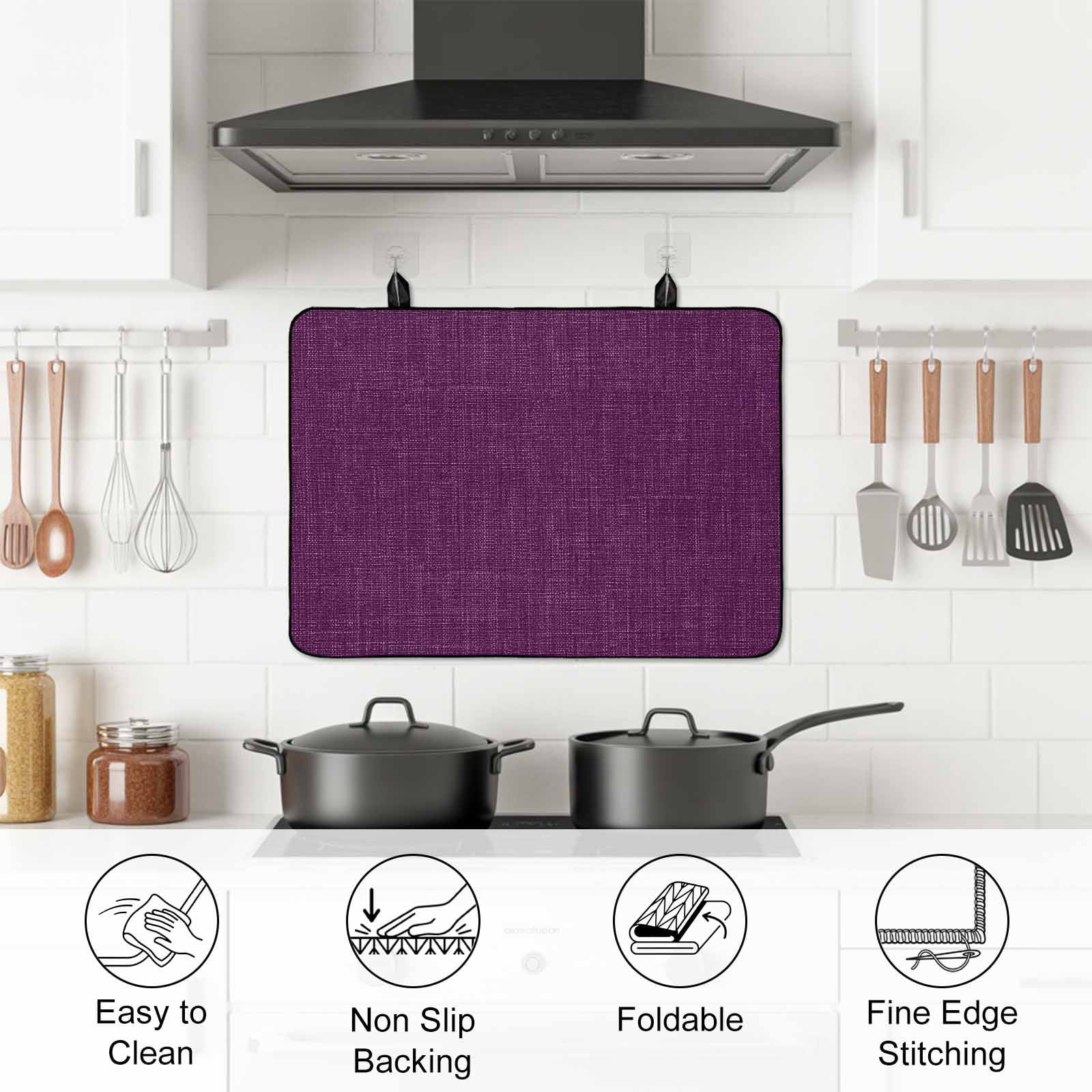 Purple Burlap Texture Stove Top Cover for Electric Stove, Heat-proof & Non Slip Glass Top Stove Cover Protector, Farmhouse Vintage Purple Kitchen Flat Cooktop Rubber Mat 24x21 Inches