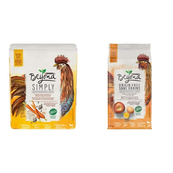 Beyond Simply 9 Natural Dry Dog Food, White Meat Chicken & Whole Barley 10.8 kg Bag & Grain Free Dry Dog Food, Farm-Raised Chicken & Egg 4.5kg