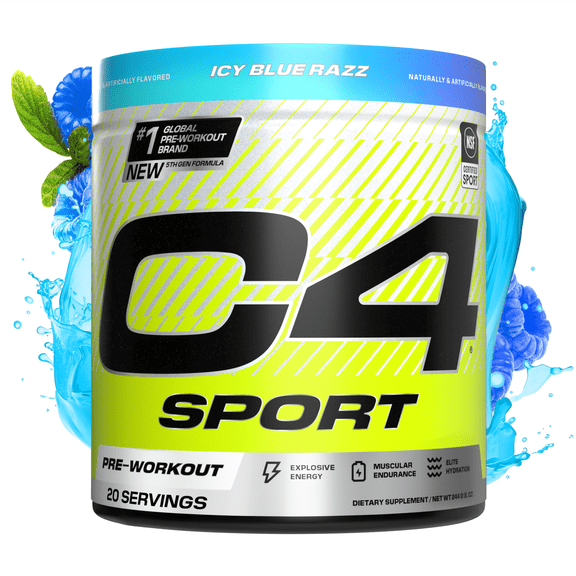 C4 Sport Pre-Workout Powder, Icy Blue Razz, 20 Servings