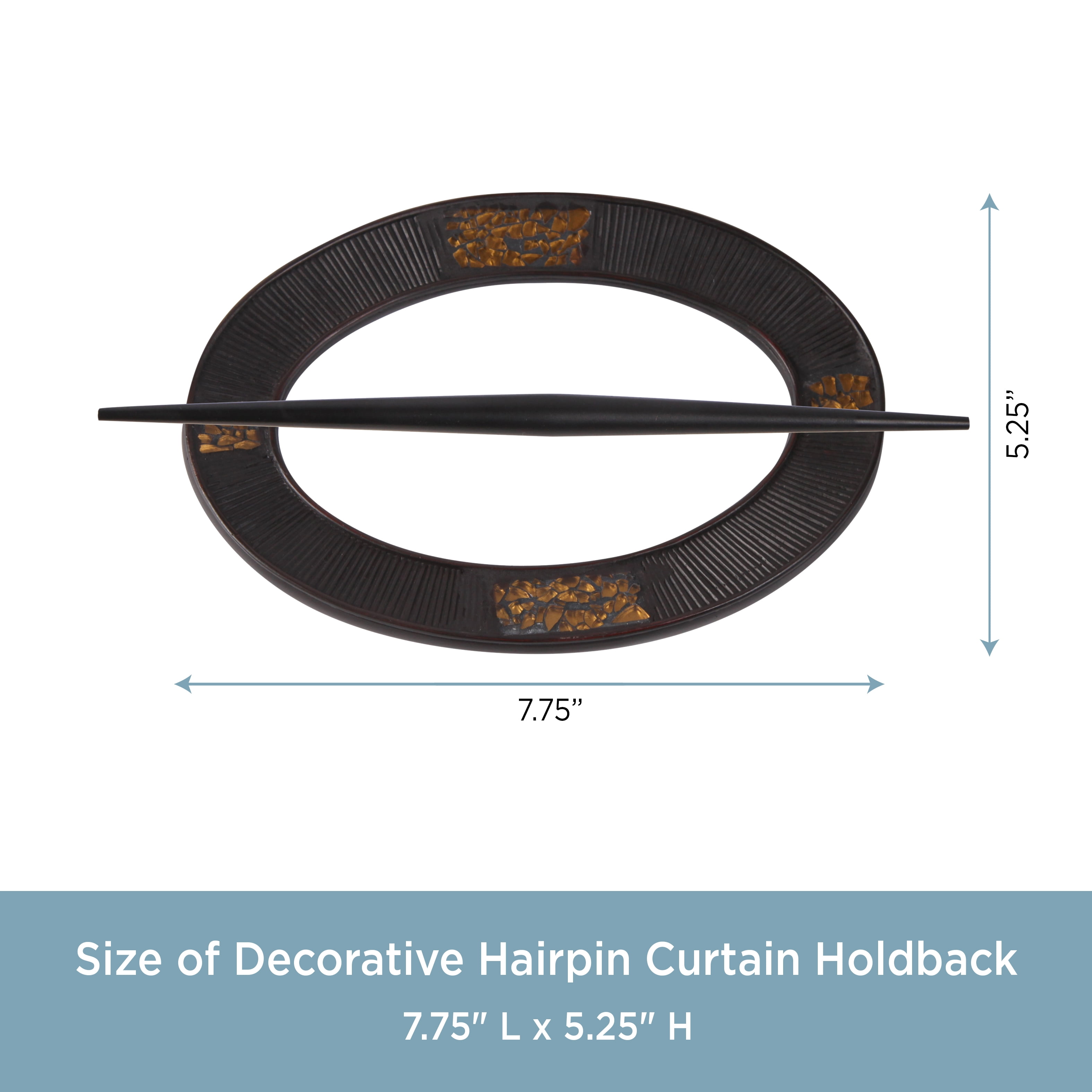 Kenney Decorative Crackled Glass Single Hairpin Holdback for Curtains and Drapes, Brown