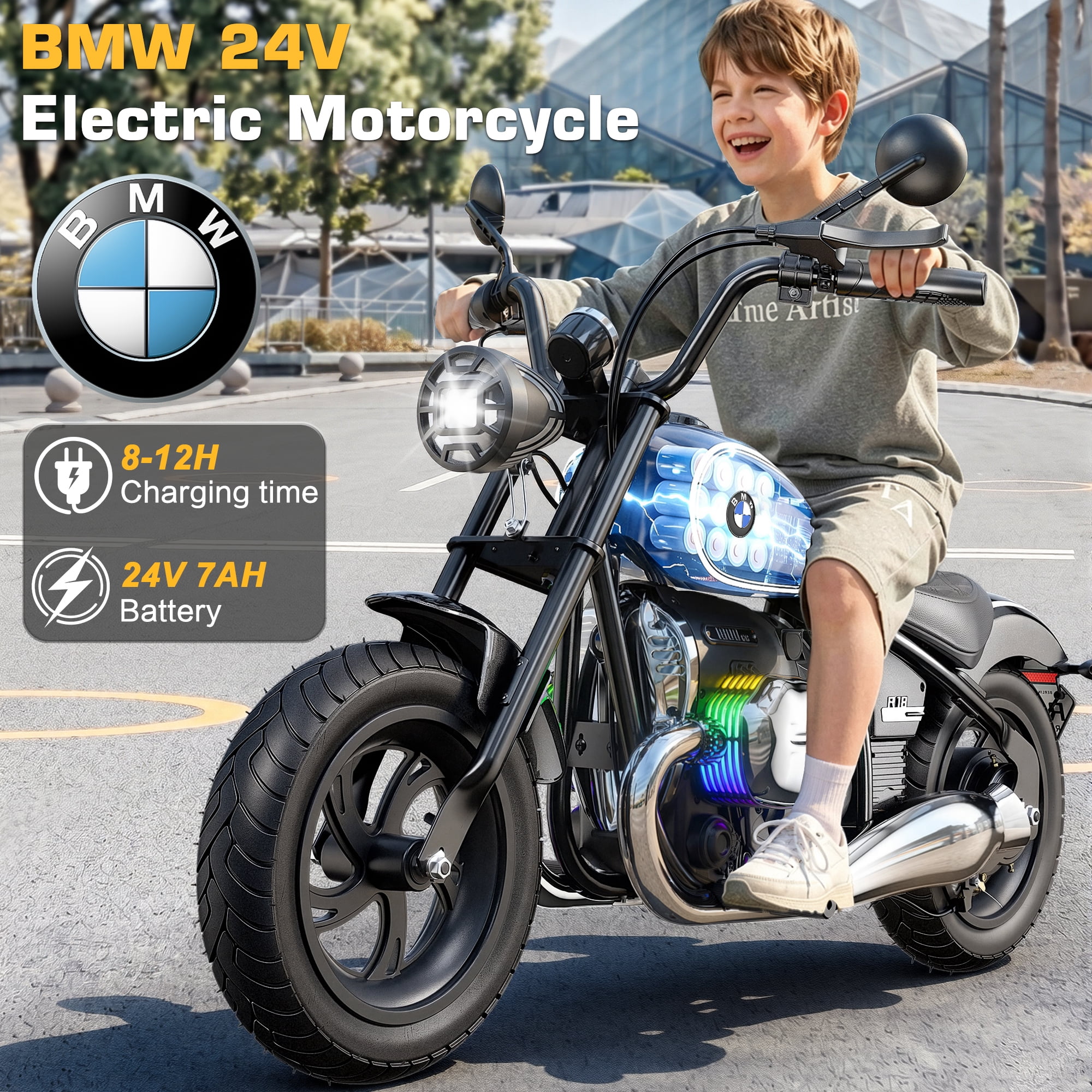 East doll BMW licensed Electric Motorcycle for Kids, 24V Ride on Toy for Big Kids 6-12, 300W Power Motor, Up to 13.05MPH & 12 Miles Range, Lights & Music, Electric Car for Kids, Black