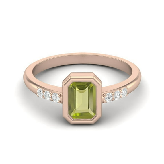 Mooneye Bezel Set 0.77 Ctw Emerald Cut Peridot 925 Sterling Silver Rose Vermeil Women Gifts Ring