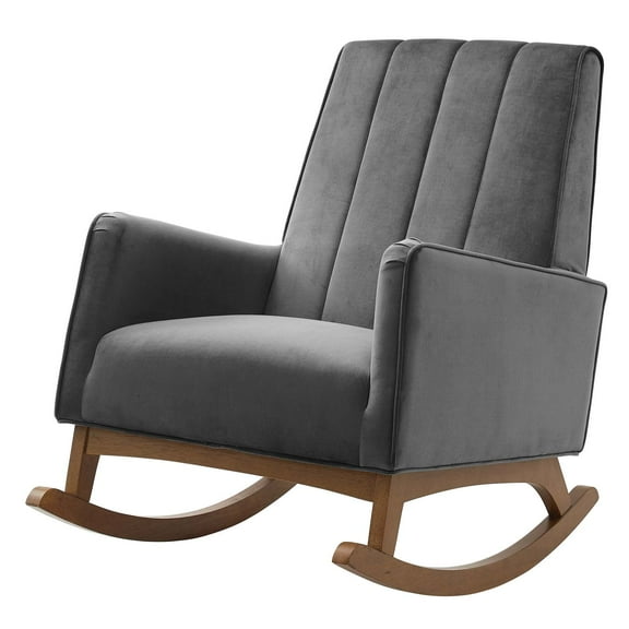 Accent Rocking Chair Armchair, Velvet, Grey Gray, Modern Contemporary Urban Design, Living Lounge Room Hotel Lobby Hospitality