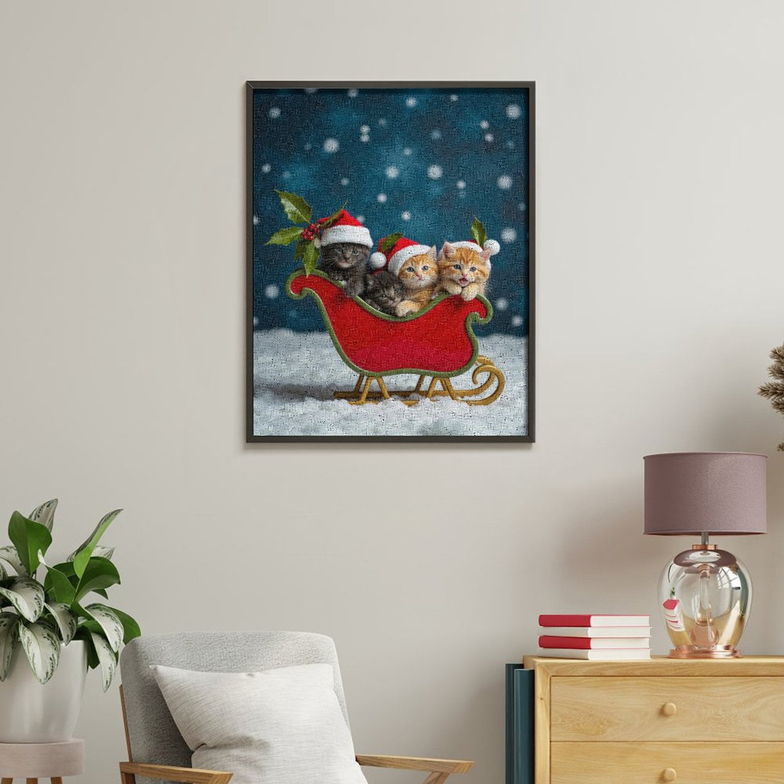 Paint by Numbers Kit for Adults, Cute Kittens In Christmas Sleigh Paint by Numbers, Easy Paint by Numbers Kit for Adults Beginner, DIY Adult Paint by Number Kits on Canvas, Home Decor
