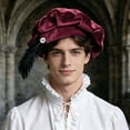 thumbnail image 2 of OJSFQUFP Men's Feather Hat Retro Flat Top Beret Medieval Costume Headdress, 2 of 5