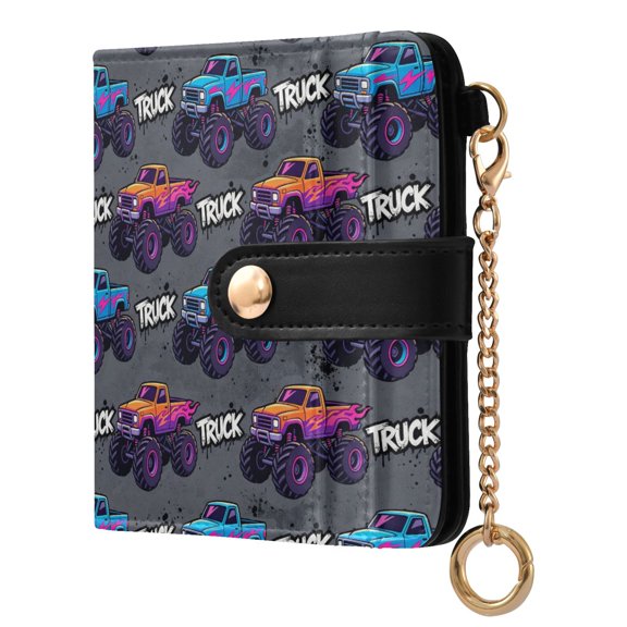 Womens Wallet PU Leather Bifold Small Purse with RFID Blocking Credit Card Holder Cartoon Truck Pattern