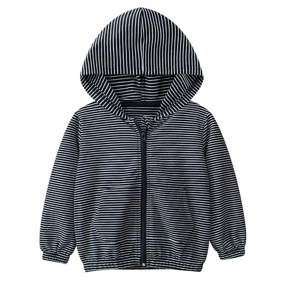 Mercatoo Boys Girls Casual Stripe Slightly Hooded Zip Up Cotton Jacket, Kids 𝐒tretch Outdoor Clothing Pocket Cardigan Coat