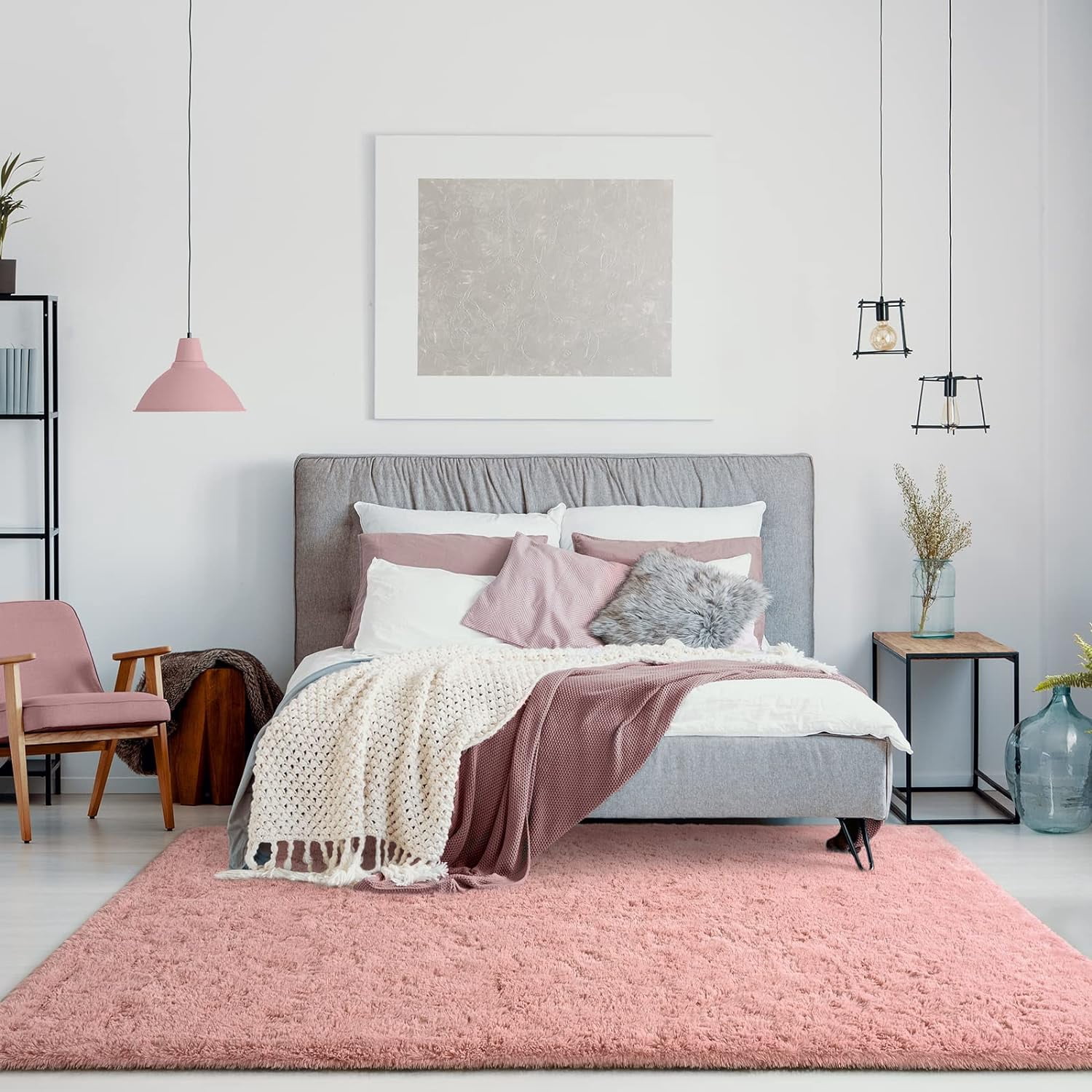 Junovo Super Soft Fluffy Area Rugs Modern Shag Rug for Bedroom Living Room,Cute Carpets for Kids Nursery Girls Home Dorm,8'x10',Blush