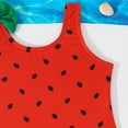 thumbnail image 5 of Girls One Piece Watermelon Print Swimsuit with Cute Bow Ruffle , Adorable Bathing Suit, Kids Summer Swimwear for Beach Pool Wear(Red,5-6 Years), 5 of 8