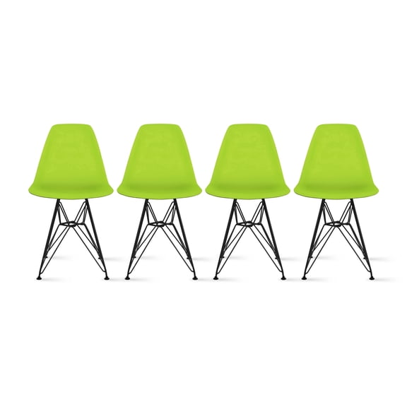 2xhome Set of 4 Green Modern Industrial Molded Shell Assembled Chairs Chrome Wire Black Metal Eiffel Side Armless No Arms With Back DSW for Desk Work Office Dining Living Kitchen Bedroom Home