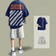 thumbnail image 3 of Conjuntos de trajes deportivos con estampado de pantalones cortos, camiseta elegante, ropa deportiva para hombre, chándal gráfico, ropa para hombre, camiseta blanca holgada de algodón Kpop Xl, 3 of 5