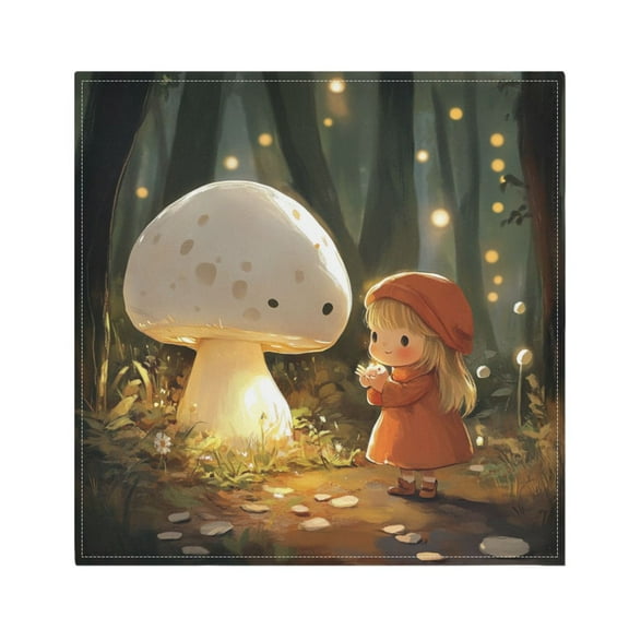 Napkin Satin Napkin 20*20Inchx1 Kitchen Towel Dinner Plate Towel Decorative Towel Napkin Tea Towel Suitable For Kitchen Table Cartoon Beautiful White Mushrooms