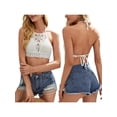 thumbnail image 1 of Biekopu Women Halterneck Tops Casual Summer Crochet Cutout Backless Sleeveless Crop Tops Streetwear, 1 of 7