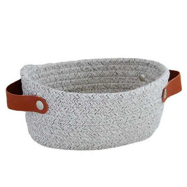 Nordic Storage Basket with Handles Hand Woven Cotton Rope Woven Cotton Rope Container Toy Sundries Key Desktop for Wardrobe Closet Brown L