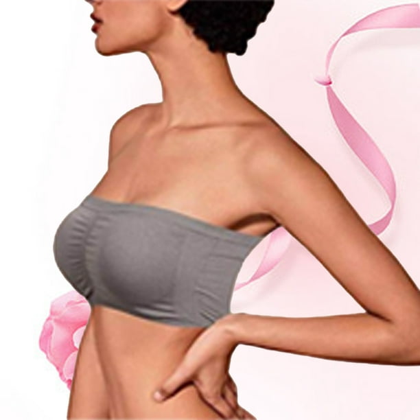 Transemion Wireless Bra Strapless Bras Bandeau Accessories Tube Top Pull-On  Closure Good Elasticity for Off Shoulder Clothes Dress Gown light gray XXX  