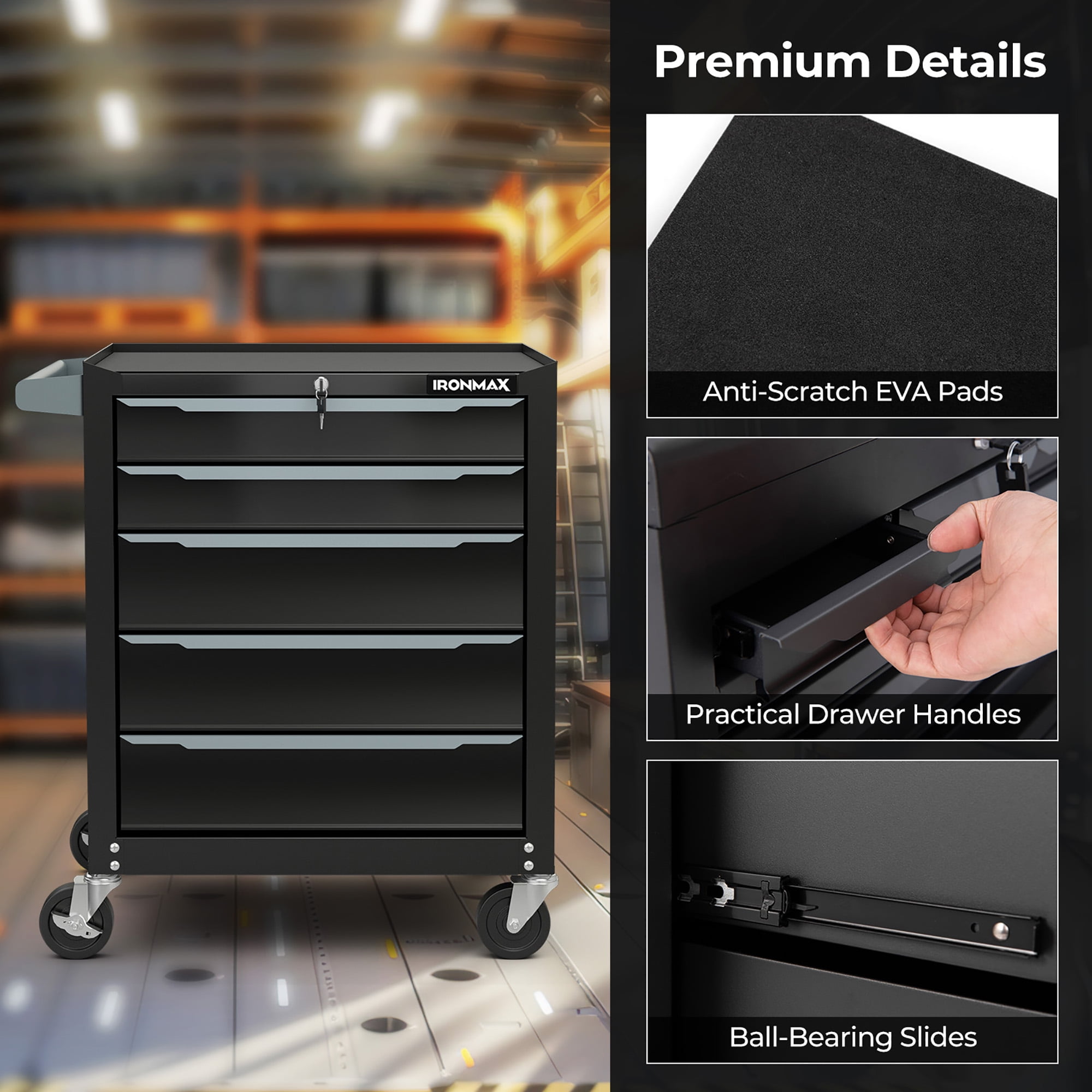 Gymax Rolling Steel Tool Chest 5-Drawer Tool Storage Cabinet Central Keyed Locking System