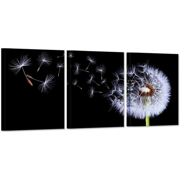 3 Pieces Dandelion Flower Canvas Wall Art Black and White Fluttering Nature Floral Picture Print Modern Home Bathroom Decor Stretched and Framed Ready to Hang 12x16inchx3pcs