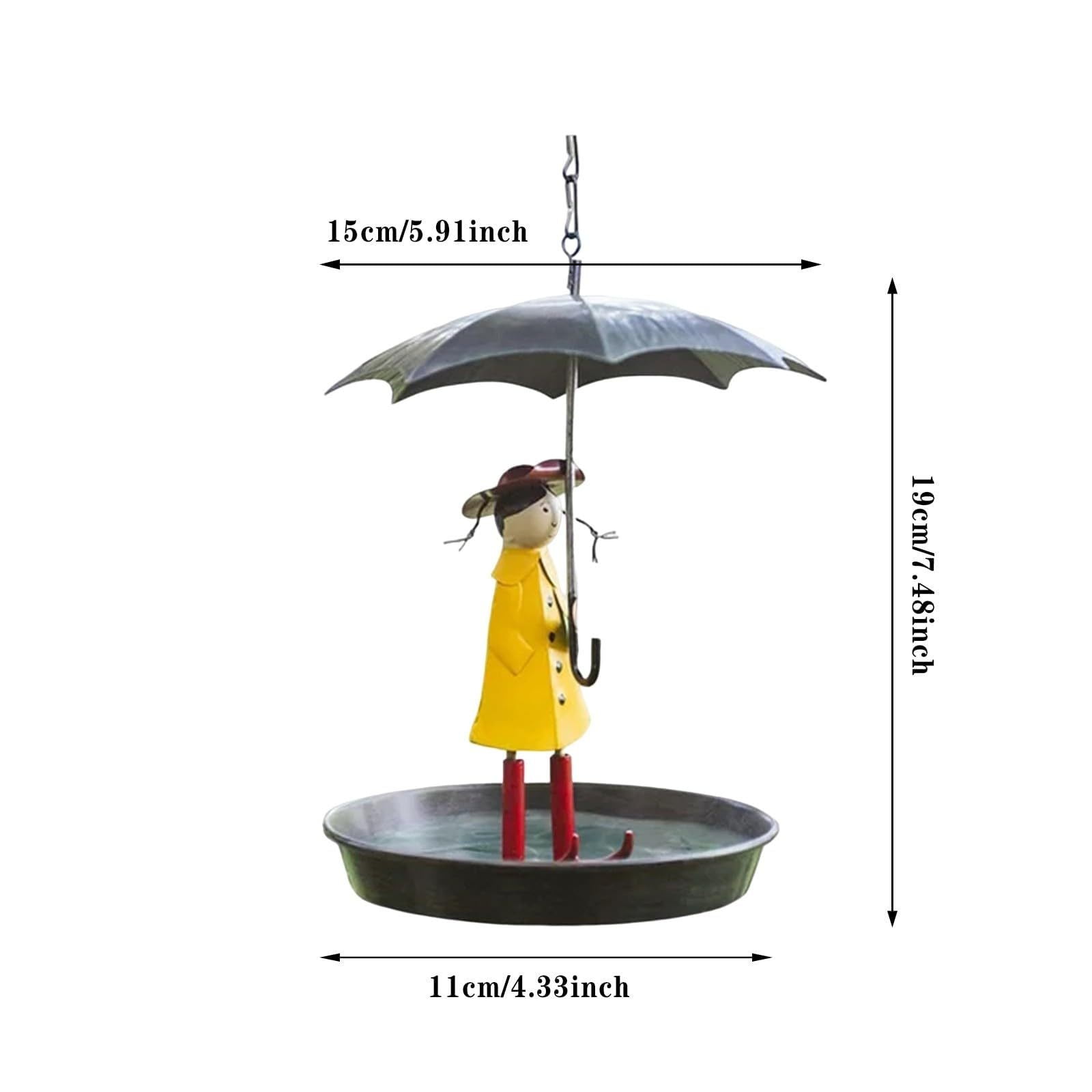 Animal And Girl And Umbrella Bird Feeder, Hummingbird Feeder Umbrella, Bird Feeders for Outdoors, Hanging Bird Feeder Set with Metal Chain Umbrella (Girl, Iron)