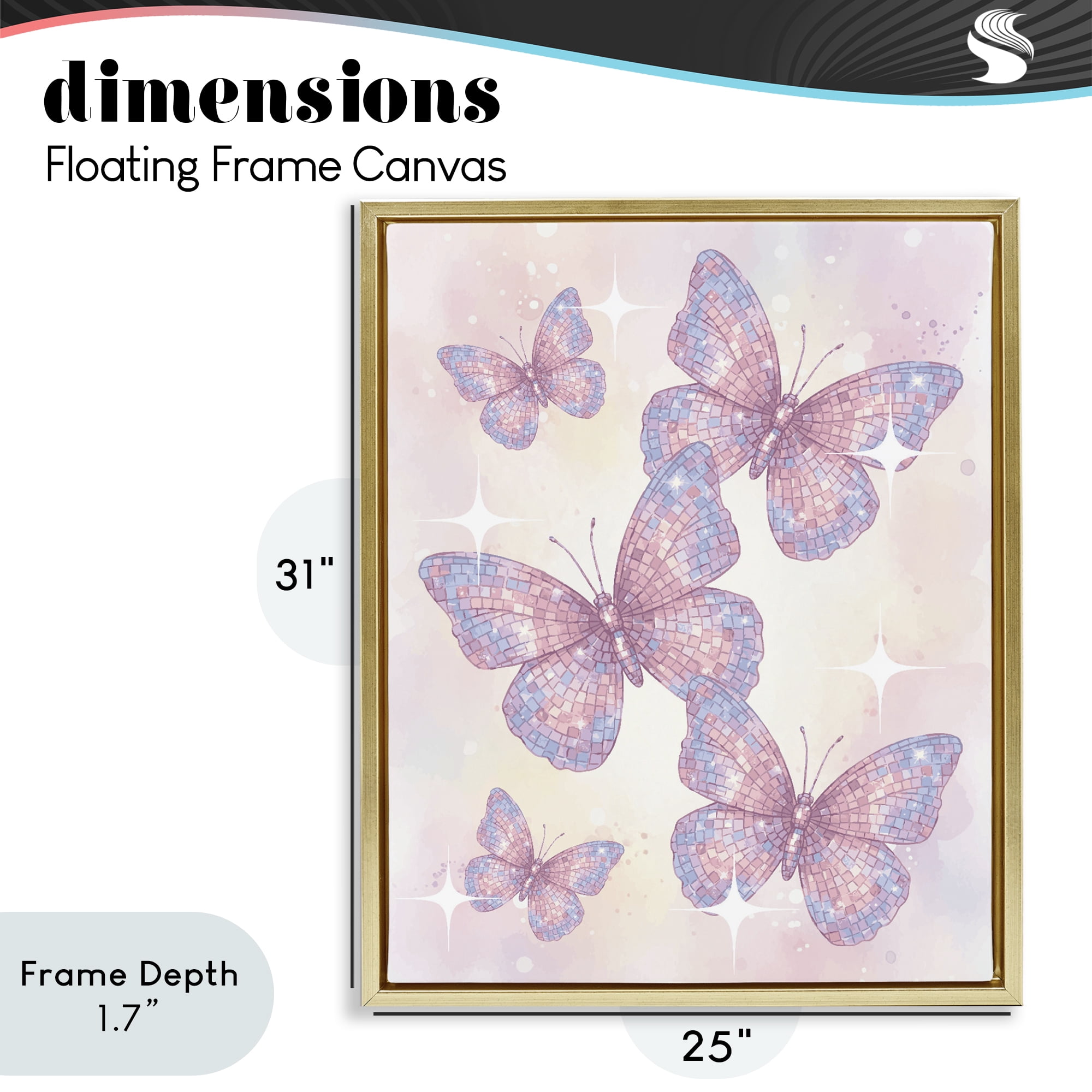 Stupell Industries Delicate Disco Butterfly Dance Gold Framed Floater Canvas Wall Art, design by Lil' Rue