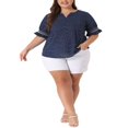 thumbnail image 2 of CHUANK Women‘s Plus Summer Pin Dots Ruffle Short Sleeve V Neck Blouses, 2 of 5