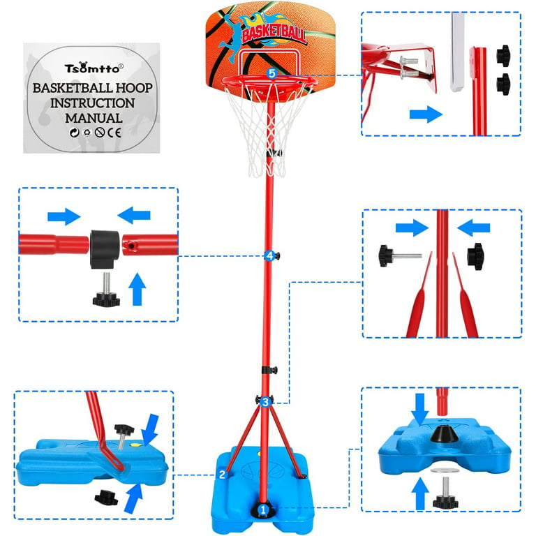  Kids Basketball Hoop, Outdoor Indoor Toddler Basketball Hoop  Adjustable Height 2.62-5.74 ft Mini Basketball Goal Indoor Basketball Hoop  for Toddlers Portable Outside Toys for Boys Girls Age 2 3 4 5 : Toys & Games