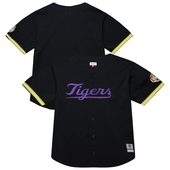 Men's Mitchell & Ness Black LSU Tigers On The Clock Full-Button Fashion Jersey
