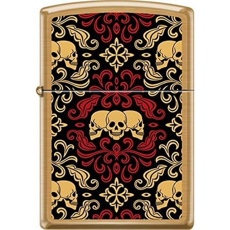 Zippo Brushed Brass - Zippo Day Of The Dead Skulls Ornament Tattoo Art Brushed Brass Windproof Lighter