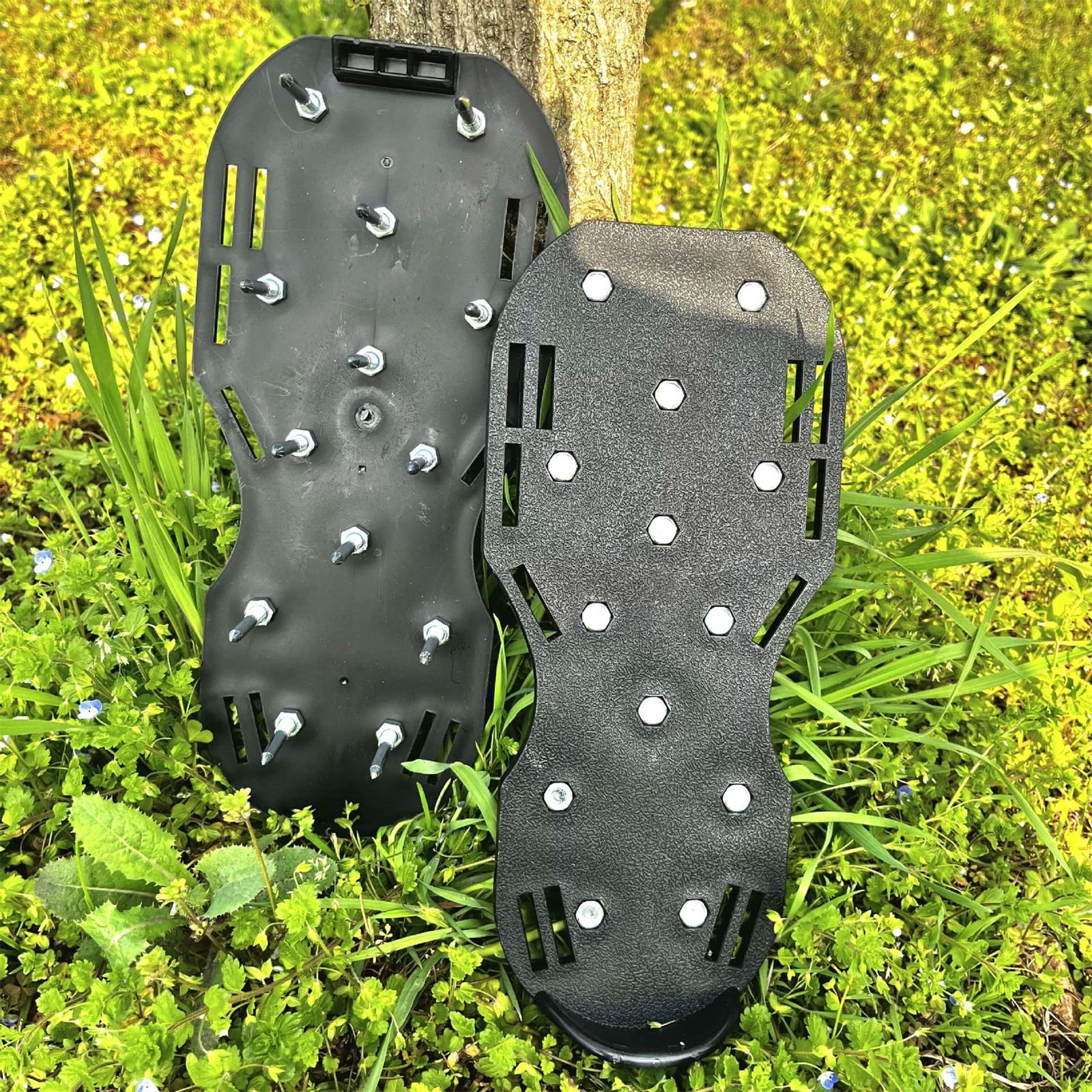 Lawn Aerator Shoes For Soil Yard Tool With Hook & Loop Straps, Garden Lawn Spike Shoes, Lawn Aerator Shoes for Grass - with Adjustable Strap and Heavy Duty Spikes, One-Size-Fits-All Use (Black,1 Set)