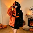thumbnail image 3 of Women Halloween Hoodies Oversized Flannel Pumpkin Long Sleeve Sweatshirts with Pockets Devil Expression Printing Funny Halloween Costumes, 3 of 6