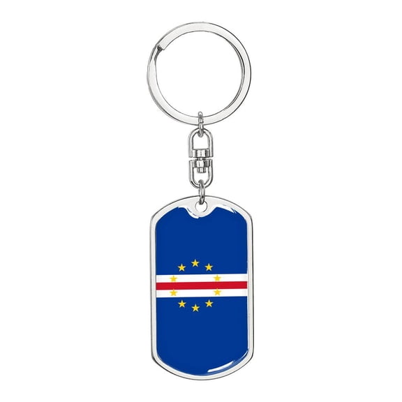Cape Verde Flag Keychain Dog Tag Stainless Steel or 18k Gold