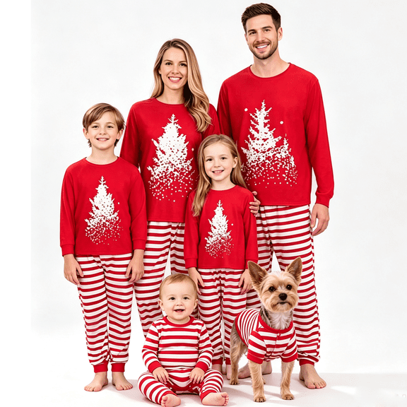RUINIXCW Family Christmas Pajamas Matching Sets Xmas PJS Holiday Jammies for Whole Family Tree Long Sleeve Tops and Striped Pants Family Christmas Outfits Sleepwear