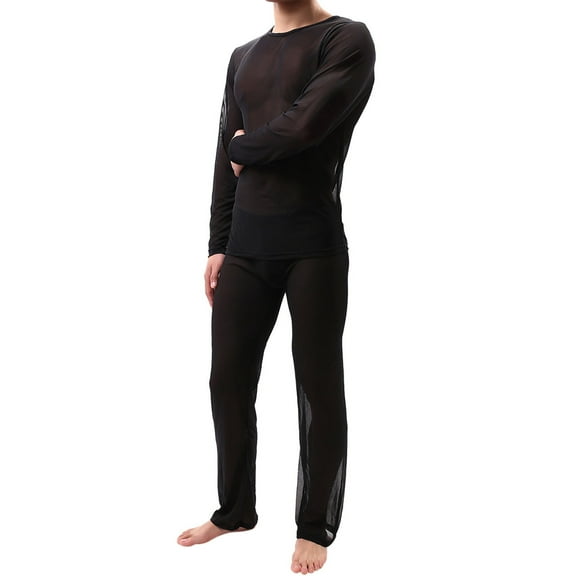 RMGVDSD Men's 2 Piece Matching Set Mens See Through Pajamas Set Mesh Sheer Muscle T Shirt Casual Pants Underwear Sleepwear Set Clubwear Comfortable Athletic Suits
