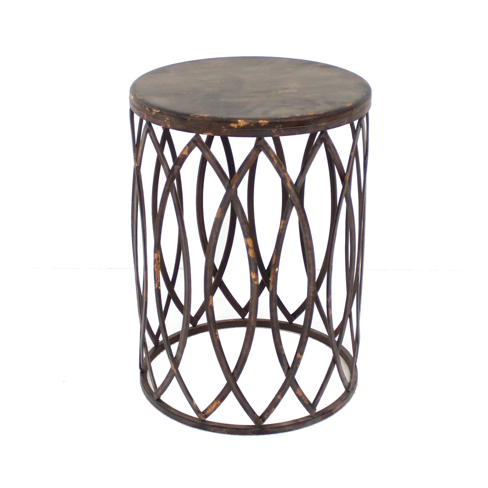 Benzara Interlaced Oval Design Industrial Metal End Table , Distressed
