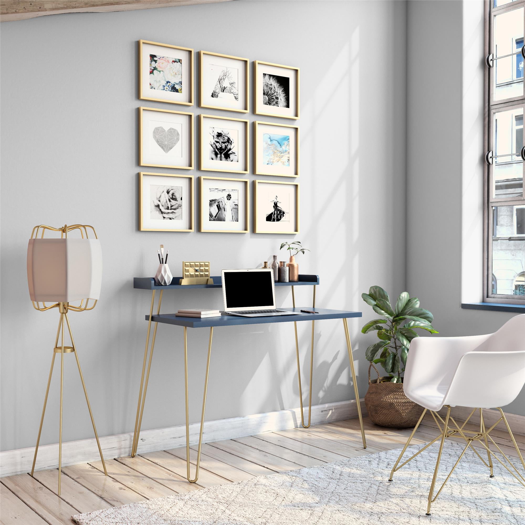Mainstays Griffin Retro Computer Desk with Riser Black Oak