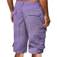 thumbnail image 3 of pstuiky Pantalones cortos de entrenamiento para hombre, Pantalones cargo casuales con cremallera y botones para hombre, hasta la rodilla, lisos, con bolsillo, rectos, con cremallera y botones, 3 of 5
