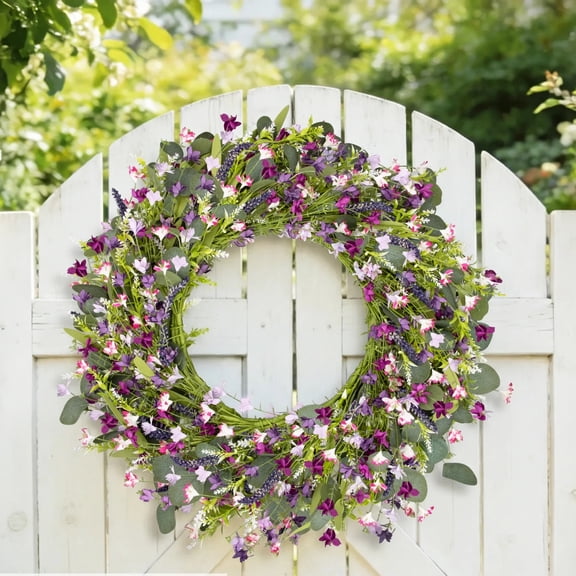 AcerichFad Spring Wreath Decor, 22 Inch Artificial Violet Lavender Wreaths for Front Door Porch Indoor Outdoor Home Spring Summer Decoration