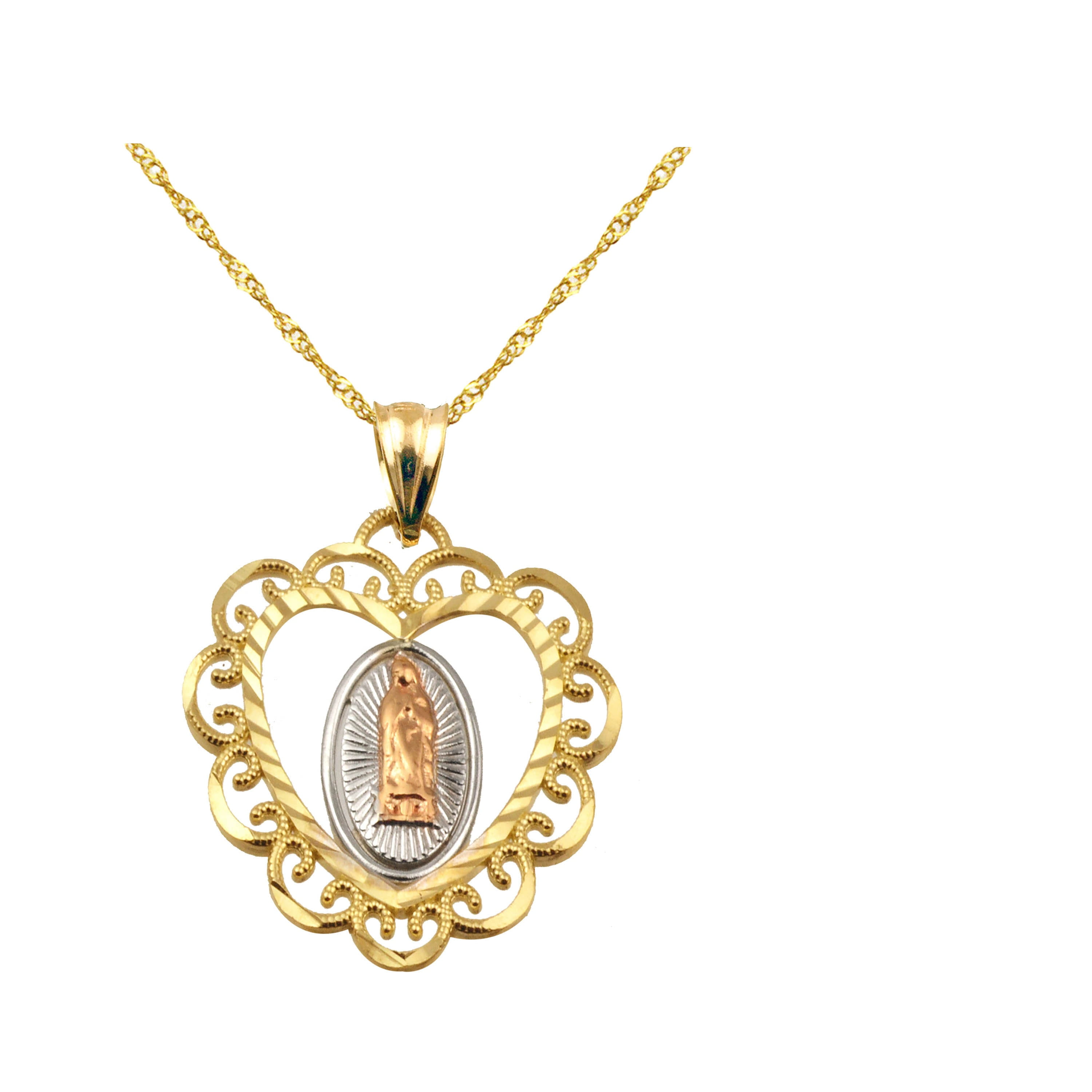 Handcrafted 10kt Tri Color Miraculous Virgin Mary Medal Charm Pendant