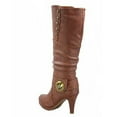 thumbnail image 2 of Top Moda Win-45 Women's Metallic Buckle Knee High Round Toe Studded Slouched Boots TAN 7.5, 2 of 5