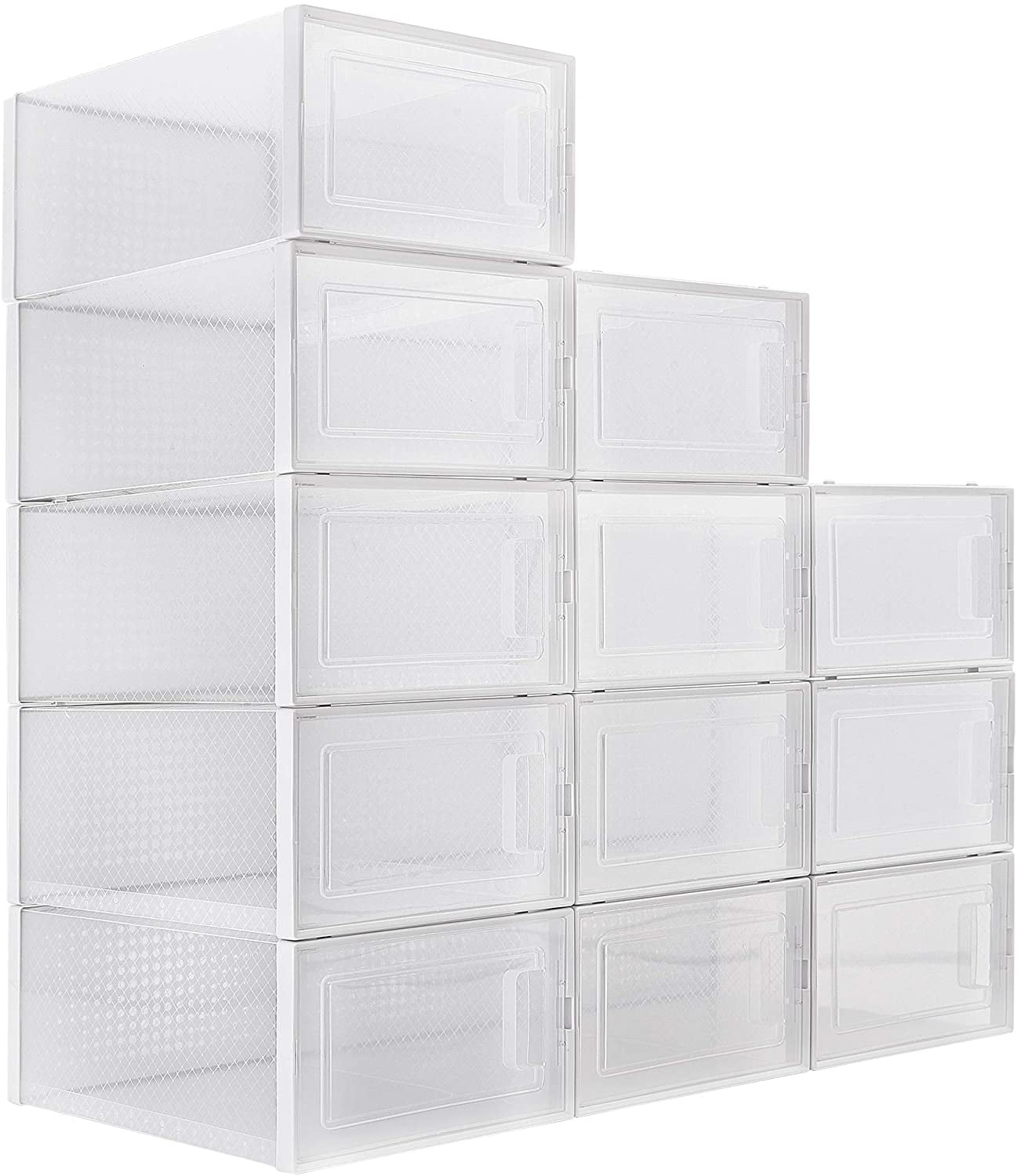 Pack of 10 12 Foldable Plastic Shoe Boxes Drawer Stackable Storage Organiser Box 