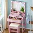 thumbnail image 6 of Zimtown Vanity Desk Set with Mirror, Makeup Vanity Table with 8 LED Lights and Charging Station, Dressing Desk for Bedroom, Pink, 6 of 9